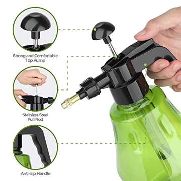 T4U Fine Mist Spray Bottle Plastic Green 1.5L, Hand Held Pressure Plant Mister with Top Pump, Empty Water Sprayer Watering Can with Adjustable Nozzle for Indoor and Outdoor Gardening and Home Cleaning