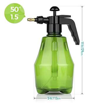 T4U Fine Mist Spray Bottle Plastic Green 1.5L, Hand Held Pressure Plant Mister with Top Pump, Empty Water Sprayer Watering Can with Adjustable Nozzle for Indoor and Outdoor Gardening and Home Cleaning