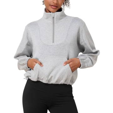 PrettyGuide Women's Half Zip Scuba Cropped Sweatshirt - Trendy & Cozy