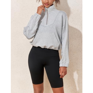 Women's Half Zip Scuba Cropped Sweatshirt - Trendy & Cozy