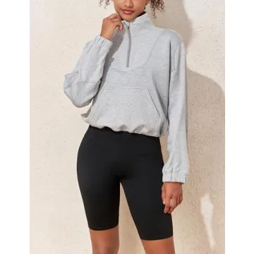 Women's Half Zip Scuba Cropped Sweatshirt - Trendy & Cozy