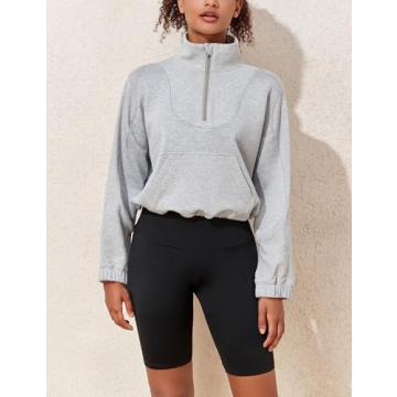 Women's Half Zip Scuba Cropped Sweatshirt - Trendy & Cozy