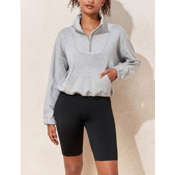 Women's Half Zip Scuba Cropped Sweatshirt - Trendy & Cozy