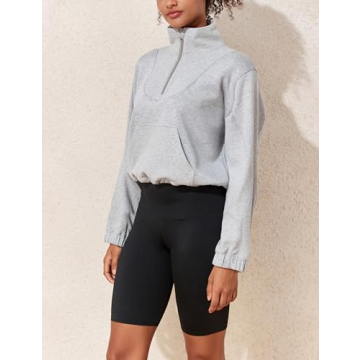 Women's Half Zip Scuba Cropped Sweatshirt - Trendy & Cozy