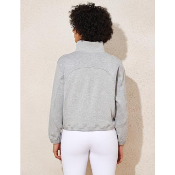 Women's Half Zip Scuba Cropped Sweatshirt - Trendy & Cozy