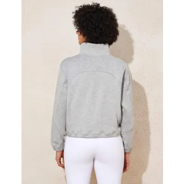 Women's Half Zip Scuba Cropped Sweatshirt - Trendy & Cozy