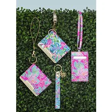 Lilly Pulitzer Snap ID Card Case, Cute Pink Keychain Wallet, Slim Credit Card Holder with Wristlet Strap, Seaing Things