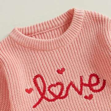 DNOMAID YZARC Baby Boy Girl Valentines Day Outfit Embroidery Sweater Bubble Romper Long Sleeve Knit Bodysuit One Piece Outfit (Pink, 0-3 Months)