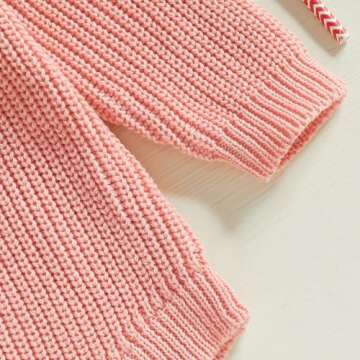 DNOMAID YZARC Baby Boy Girl Valentines Day Outfit Embroidery Sweater Bubble Romper Long Sleeve Knit Bodysuit One Piece Outfit (Pink, 0-3 Months)