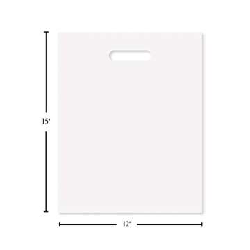 Purple Q Crafts Plastic Bag With Die Cut Handle Bag 12" x 15" White Plastic Merchandise Bags 100 Pac...