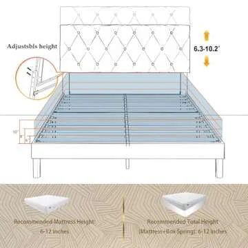 Mhjinuwet Queen Size Bed Frame, Velvet Upholstered Platform with Headboard, Easy Assembly, No Box Spring Needed, Non-Slip and Noise-Free with Strong Wooden Slats