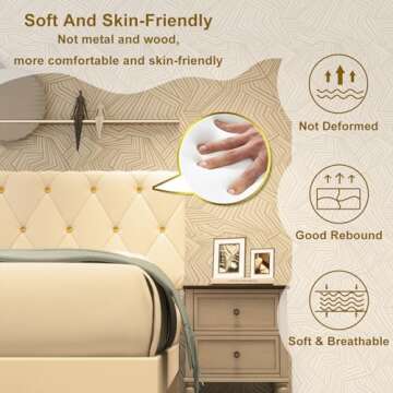 Mhjinuwet Queen Size Bed Frame, Velvet Upholstered Platform with Headboard, Easy Assembly, No Box Spring Needed, Non-Slip and Noise-Free with Strong Wooden Slats