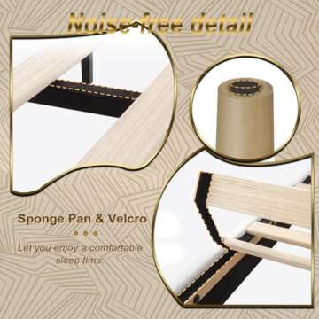 Mhjinuwet Queen Size Bed Frame, Velvet Upholstered Platform with Headboard, Easy Assembly, No Box Spring Needed, Non-Slip and Noise-Free with Strong Wooden Slats