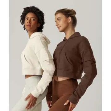 QINSEN Womens Zip Up Hoodies Long Sleeve Fall Oversized Sweatshirts Y2K Crop Jacket with Pockets Mocha Brown XS