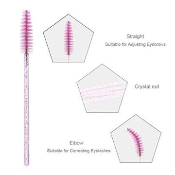 Elisel 100pcs Disposable Mascara Brushes with Container, Mascara Wands Makeup Brushes Applicators Kits for Eyelash Extensions and Eyebrow Brush (Crystal Pink)