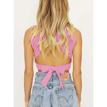 Remidoo Sleeveless High Neck Rib Knit Crop Top for Women