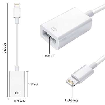 WORLDBOYU Lightning to USB Camera Adapter Lightning Female USB OTG Cable Adapter for Select iPhone,iPad Models Support Connect Camera, Card Reader, USB Flash Drive, MIDI Keyboard, White