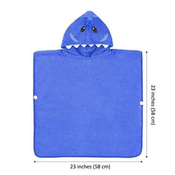 Hudz Kidz Premium Hooded Towel Poncho for Kids & Toddler - 100% Cotton (Blue Shark)