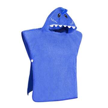 Hudz Kidz Premium Hooded Towel Poncho for Kids & Toddler - 100% Cotton (Blue Shark)