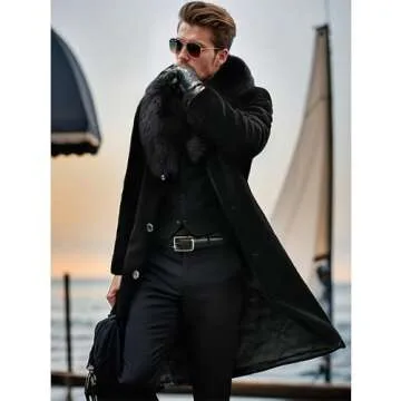 INVACHI Men's Faux Fur Coat Winter Long Faux Mink Coat Fluffy Thick Trench Coat for Men