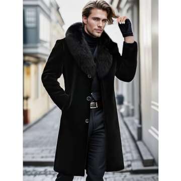 INVACHI Men's Faux Fur Coat Winter Long Faux Mink Coat Fluffy Thick Trench Coat for Men