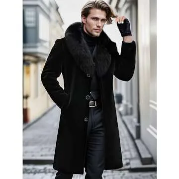 INVACHI Men's Faux Fur Coat Winter Long Faux Mink Coat Fluffy Thick Trench Coat for Men