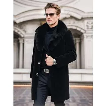 INVACHI Men's Faux Fur Coat Winter Long Faux Mink Coat Fluffy Thick Trench Coat for Men