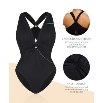 SHAPELLX Shapewear Swimsuits for Women Tummy Control V Neck One Piece Crisscross Back Bathing Suit（Black, XXX-Large）