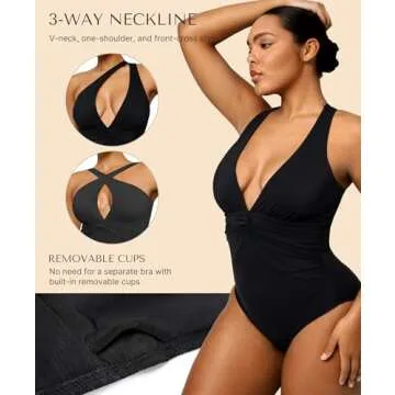 SHAPELLX Shapewear Swimsuits for Women Tummy Control V Neck One Piece Crisscross Back Bathing Suit（Black, XXX-Large）