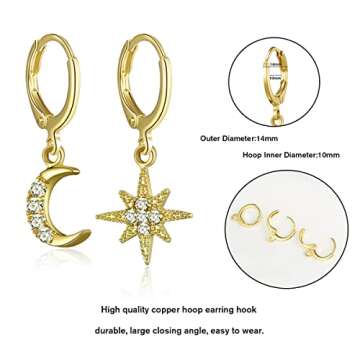 AIDSOTOU 12 Pairs Small Gold Butterfly Star Hoop Earrings Sets for Women Girls Mini Huggie Hoop Earrings with Dangle Charms