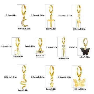 AIDSOTOU 12 Pairs Small Gold Butterfly Star Hoop Earrings Sets for Women Girls Mini Huggie Hoop Earrings with Dangle Charms