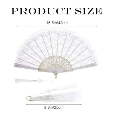 White Lace Parasol Umbrella Vintage Wedding Bridal Umbrella Parasol Lace Gloves Lace Handheld Folding Fan Embroidery Lace Parasol Set for Wedding Bride Tea Party Halloween Costume Party Decoration