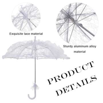 White Lace Parasol Umbrella Vintage Wedding Bridal Umbrella Parasol Lace Gloves Lace Handheld Folding Fan Embroidery Lace Parasol Set for Wedding Bride Tea Party Halloween Costume Party Decoration