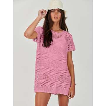 Caracilia Women Swimsuit Coverup Crochet Bathing Suit Cover Ups for Swimwear Swim 2025 Summer Bikini Beachwear Beach Dress Pink XX-Large