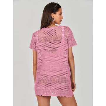 Caracilia Women Swimsuit Coverup Crochet Bathing Suit Cover Ups for Swimwear Swim 2025 Summer Bikini Beachwear Beach Dress Pink XX-Large