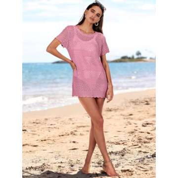 Caracilia Women Swimsuit Coverup Crochet Bathing Suit Cover Ups for Swimwear Swim 2025 Summer Bikini Beachwear Beach Dress Pink XX-Large