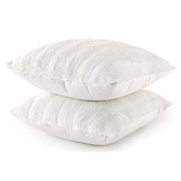 Cheer Collection Faux Fur Throw Pillows - Decorative Pillows for Couch, Bed Throw Pillows, White Accent Pillows for Bedroom or Living Room Aesthetic, Set of 2 Furry Throw Pillows, 18”x18”