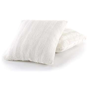 Cheer Collection Faux Fur Throw Pillows - Decorative Pillows for Couch, Bed Throw Pillows, White Accent Pillows for Bedroom or Living Room Aesthetic, Set of 2 Furry Throw Pillows, 18”x18”