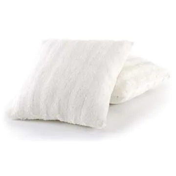 Cheer Collection Faux Fur Throw Pillows - Decorative Pillows for Couch, Bed Throw Pillows, White Accent Pillows for Bedroom or Living Room Aesthetic, Set of 2 Furry Throw Pillows, 18”x18”