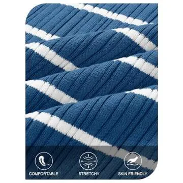 MEROKEETY Women's 2025 Sleeveless Summer Tank Dress Striped Bodycon Maxi Dress Square Neck Ribbed Knitted Sundress Dustyblue L