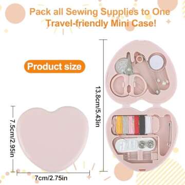 Cobee Sewing Kit, 2pcs Mini Sewing Kit for Travel Essentials Portable DIY Emergency Sewing Repair Supplies Heart Shaped Sewing Storage Case with Needles Buttons Wire Pins Thread Scissors(Light Pink)