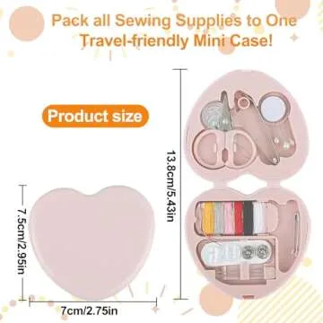 Cobee Sewing Kit, 2pcs Mini Sewing Kit for Travel Essentials Portable DIY Emergency Sewing Repair Supplies Heart Shaped Sewing Storage Case with Needles Buttons Wire Pins Thread Scissors(Light Pink)