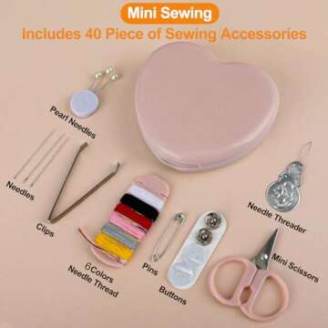 Cobee Sewing Kit, 2pcs Mini Sewing Kit for Travel Essentials Portable DIY Emergency Sewing Repair Supplies Heart Shaped Sewing Storage Case with Needles Buttons Wire Pins Thread Scissors(Light Pink)