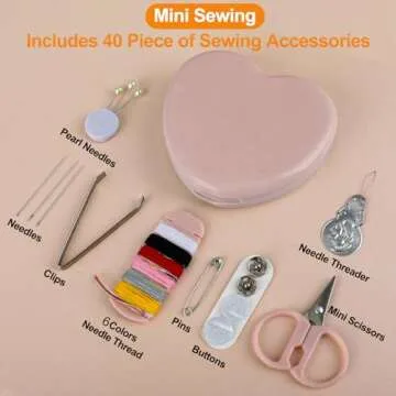 Cobee Sewing Kit, 2pcs Mini Sewing Kit for Travel Essentials Portable DIY Emergency Sewing Repair Supplies Heart Shaped Sewing Storage Case with Needles Buttons Wire Pins Thread Scissors(Light Pink)