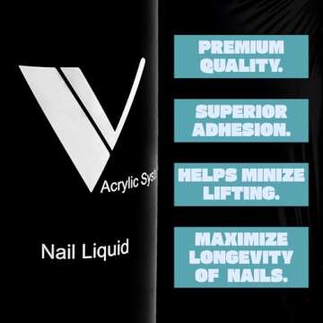 V Beauty Pure Monomer Acrylic Nail Liquid - Long-Lasting Nail Monomer Liquid for Smooth & Glossy Finish - Acrylic Nail Supplies for Nail Technicians, Salon & Manicures & Pedicures, HEMA-Free, 8 Oz