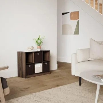 Furinno Basic 3x2 Cube Storage Bookcase Organizer with Bins, Columbia Walnut/Dark Brown