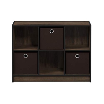 Furinno Basic 3x2 Cube Storage Bookcase Organizer with Bins, Columbia Walnut/Dark Brown