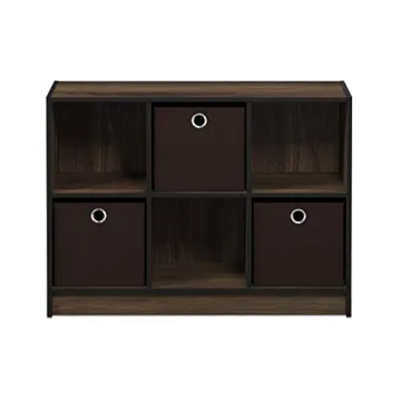 Furinno Basic 3x2 Cube Storage Bookcase Organizer with Bins, Columbia Walnut/Dark Brown