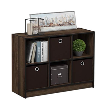 Furinno Basic 3x2 Cube Storage Bookcase Organizer with Bins, Columbia Walnut/Dark Brown