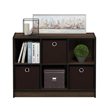 Furinno Basic 3x2 Cube Storage Bookcase Organizer with Bins, Columbia Walnut/Dark Brown